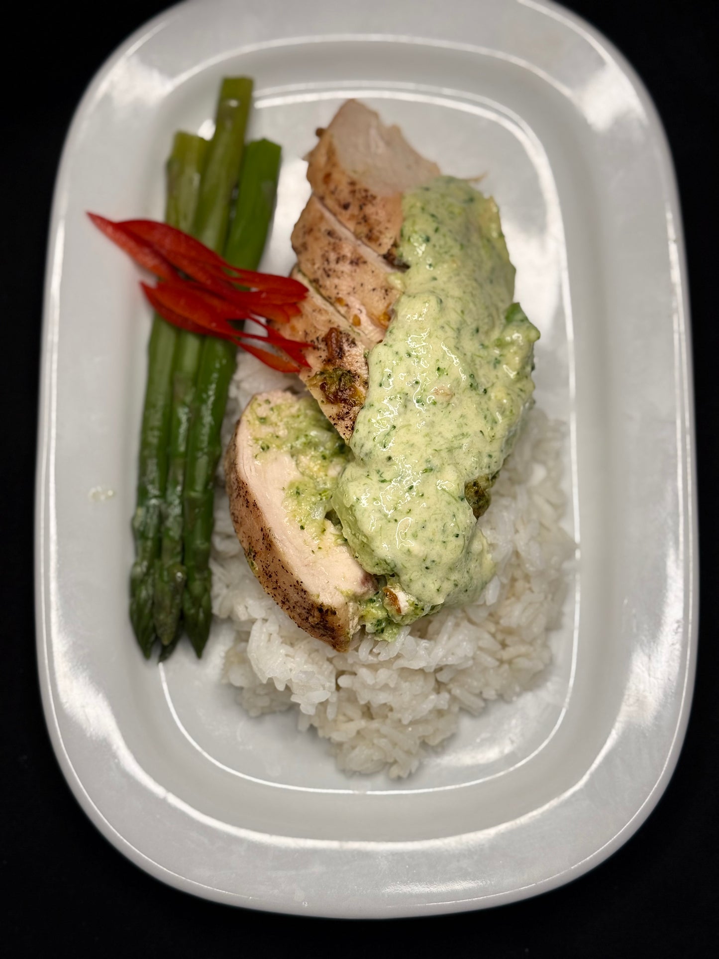 Broccoli and Cheese Stuffed Chicken with Steamed Asparagus