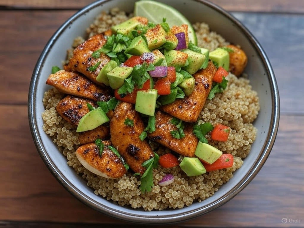 Grilled Chicken Quinoa Bowl with Avocado Salsa