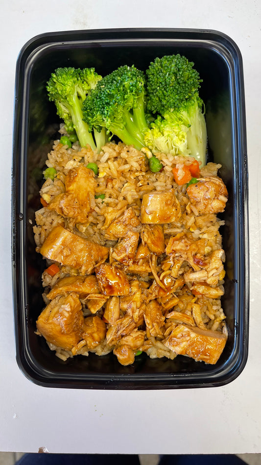 Teriyaki Chicken Fried Rice with Steamed Broccoli