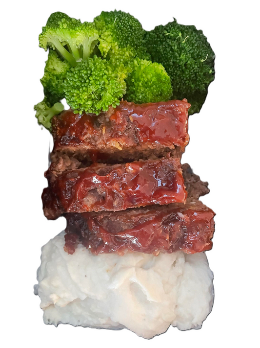 Meatloaf with Mashed Potatoes and Broccoli