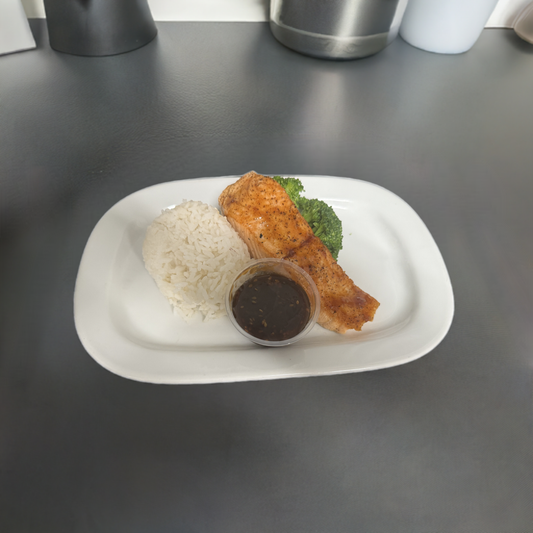 Teriyaki Salmon with Steamed Broccoli over Rice